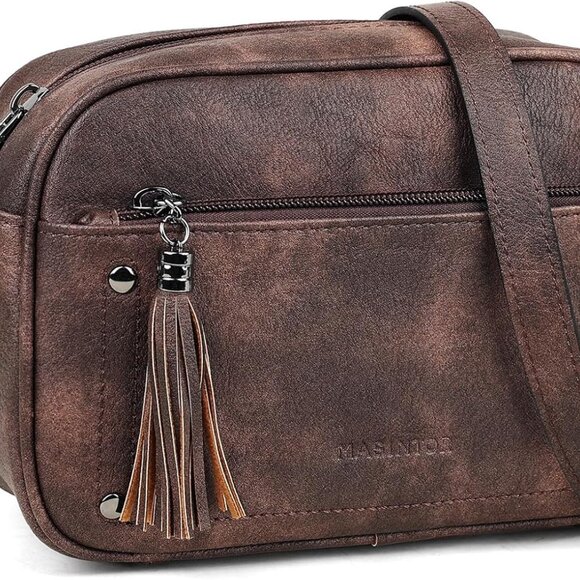 Fashionable Compact Crossbody Bag for Women - Vegan Leather with Clasp Closure - Picture 1 of 8